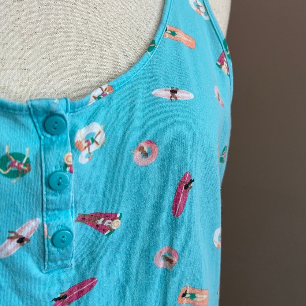 Charter Club Intimates Aqua Beach Print Dress Vacation Sleepwear Coastal Size L